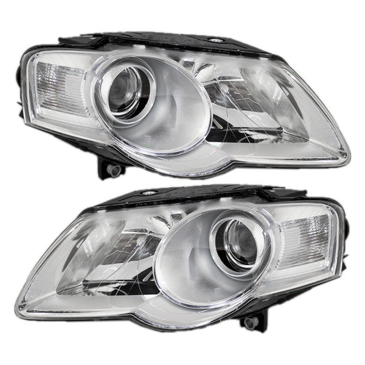 Brock Replacement Driver and Passenger Halogen Headlights Headlamps Compatible with 2006-2010 Passat 3C0941005AE 3C0941006AE