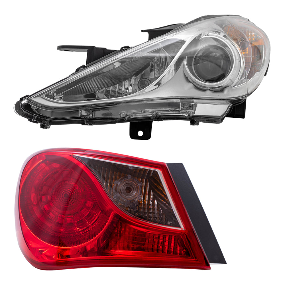 Brock Replacement Halogen Headlights with Tail Lights Compatible with 2011 2012 2013 2014 Sonata