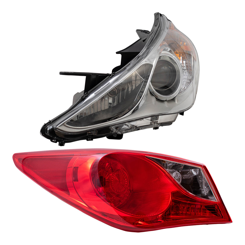 Brock Replacement Halogen Headlights with Tail Lights Compatible with 2011 2012 2013 2014 Sonata