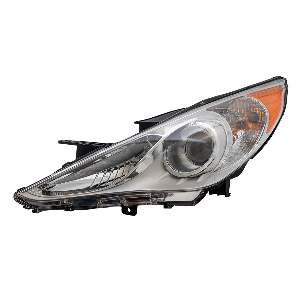 Drivers Headlight Assembly for 11-14 Hyundai Sonata - Bright Chrome Housing