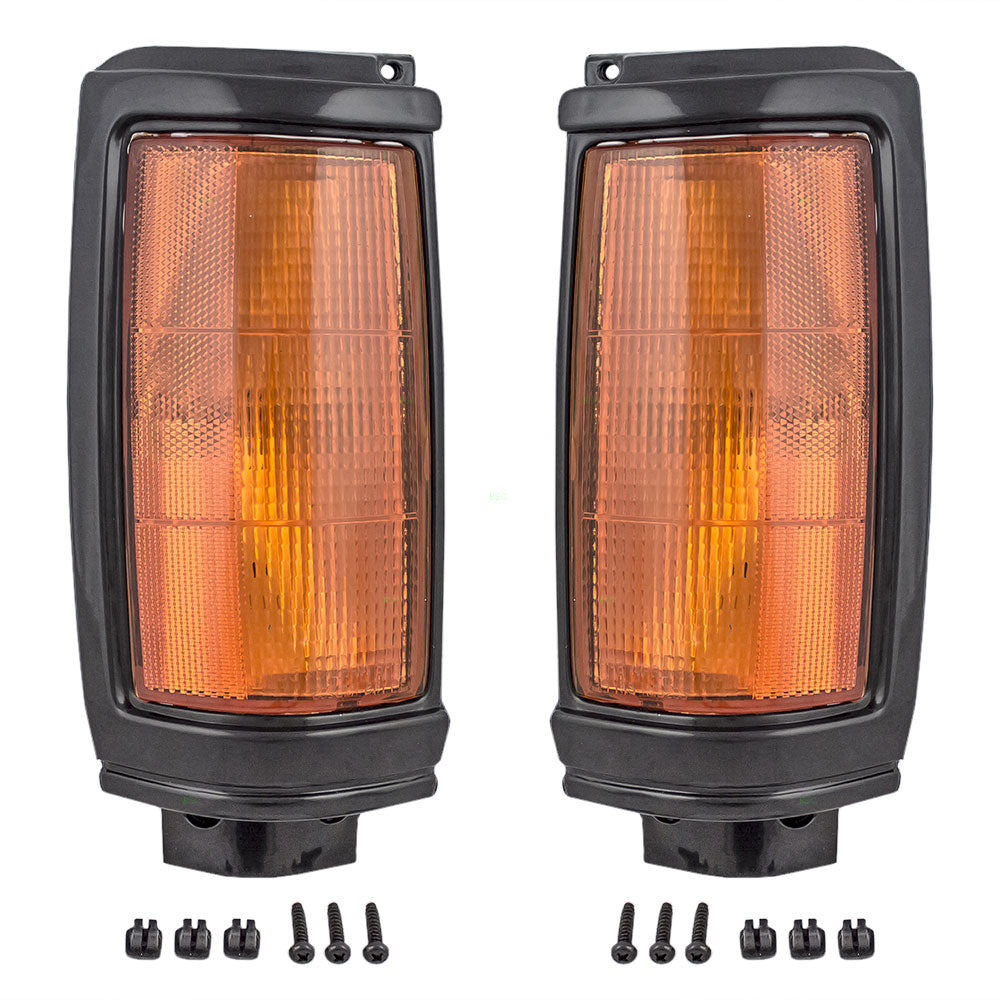 Brock Replacement Driver and Passenger Park Signal Side Marker Light Lamp w/ Black Bezel Compatible with 87-96 Pickup Truck MB527081 MB527082