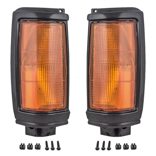 Brock Replacement Driver and Passenger Park Signal Side Marker Light Lamp w/ Black Bezel Compatible with 87-96 Pickup Truck MB527081 MB527082