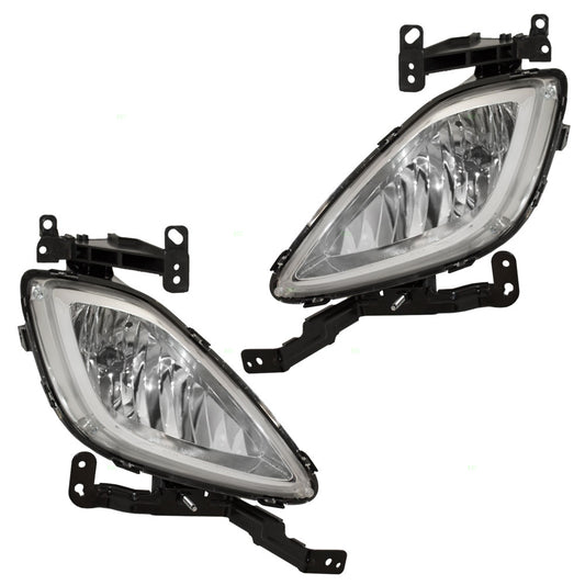 Brock Replacement Driver and Passenger Fog Light Lamps Lenses Compatible with 2011-2013 Elantra Sedan 92201-3X000 92202-3X020