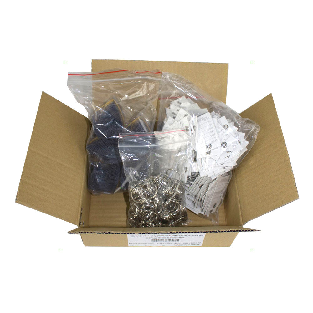 250 Pc Box Set Key Tags Metal Rings w/Plastic Sleeves Pre-Printed Forms 1 1/8x2 for Auto Shop Repair Dealers Taxi Limo Rental Auction