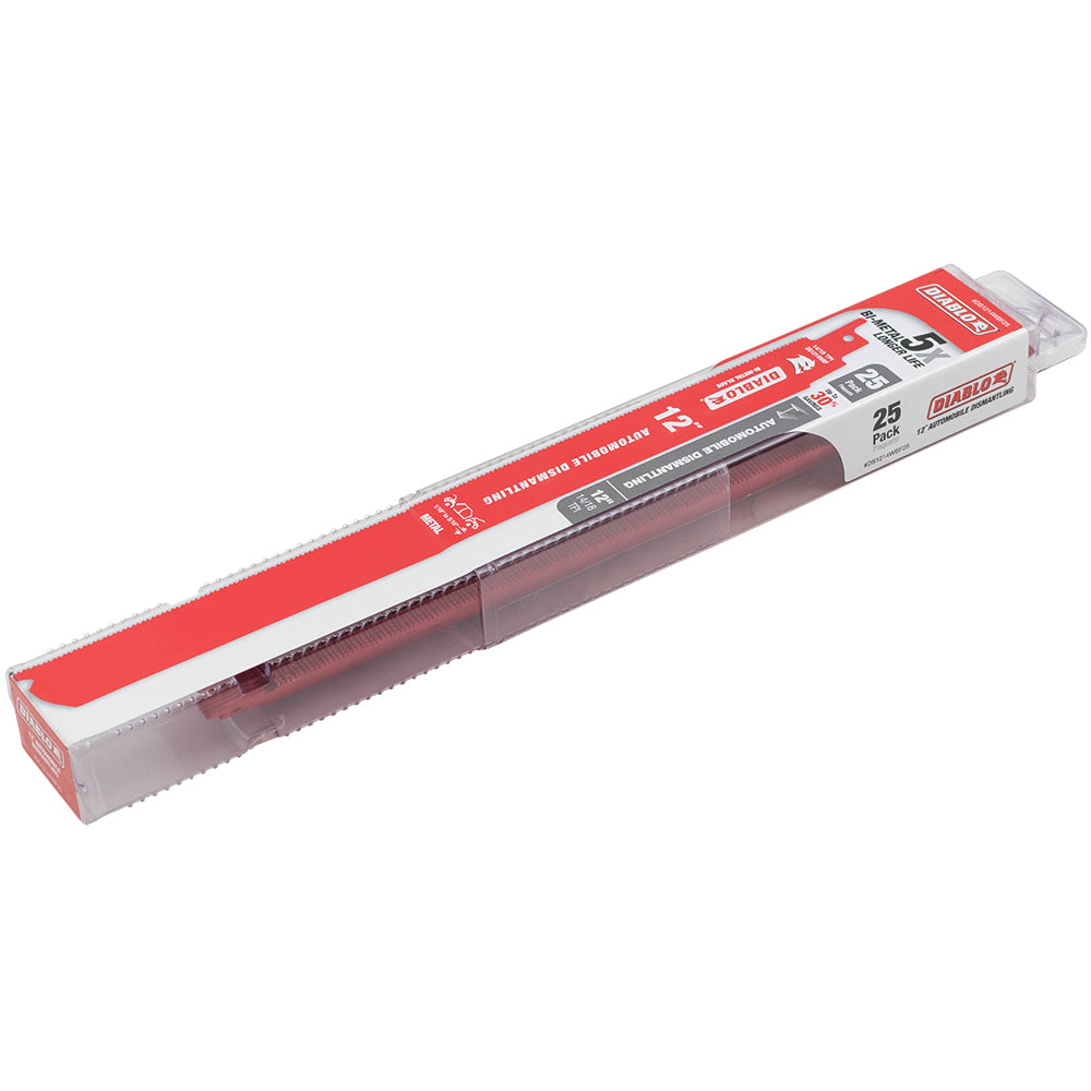 25 Pack 12 inch 14/18 TPI Diablo Steel Demon Bi-Metal Auto Dismantling Reciprocating Saw Blades for 1/16-5/16 Medium Metals