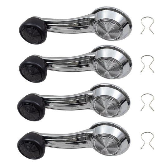 Brock Replacement 4 Piece Set of Manual Window Crank Handles Chrome w/ Black Knob Compatible with 1966-1990 GM Various Models 20348200 GM1354101