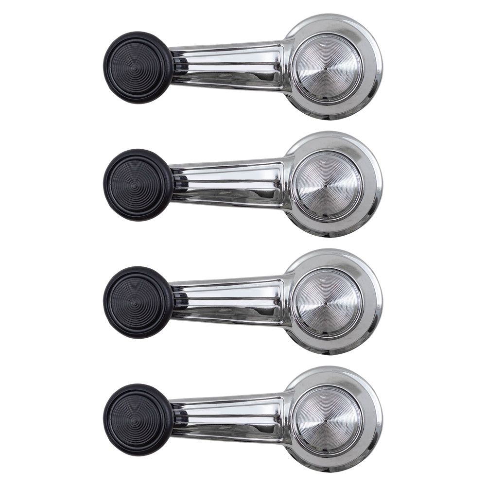 Brock Replacement 4 Piece Set of Manual Window Crank Handles Chrome w/ Black Knob Compatible with 1966-1990 GM Various Models 20348200 GM1354101
