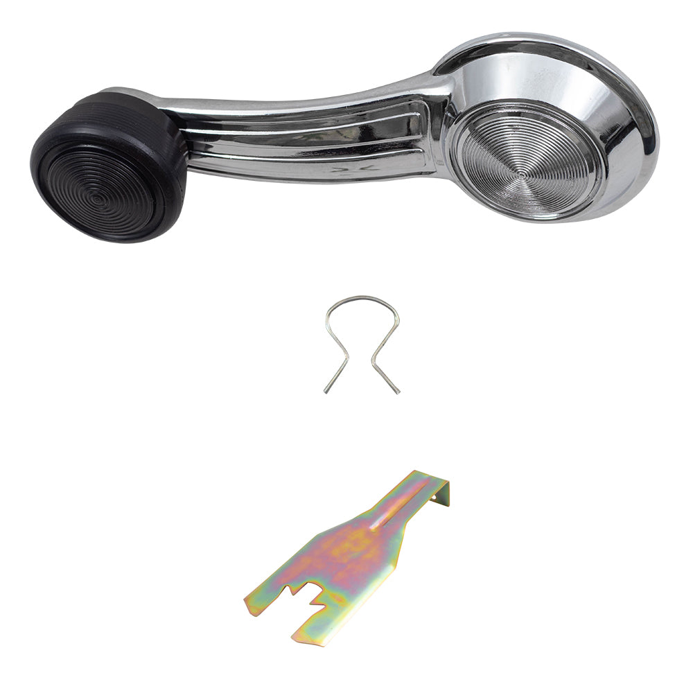 GM 2 Pc Set Manual Window Crank Chrome w/ Black KOB & Handle Clip Removal Tool