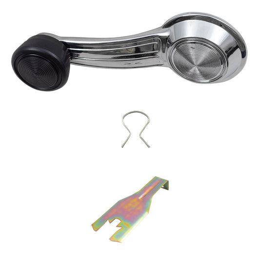 GM 2 Pc Set Manual Window Crank Chrome w/ Black KOB & Handle Clip Removal Tool