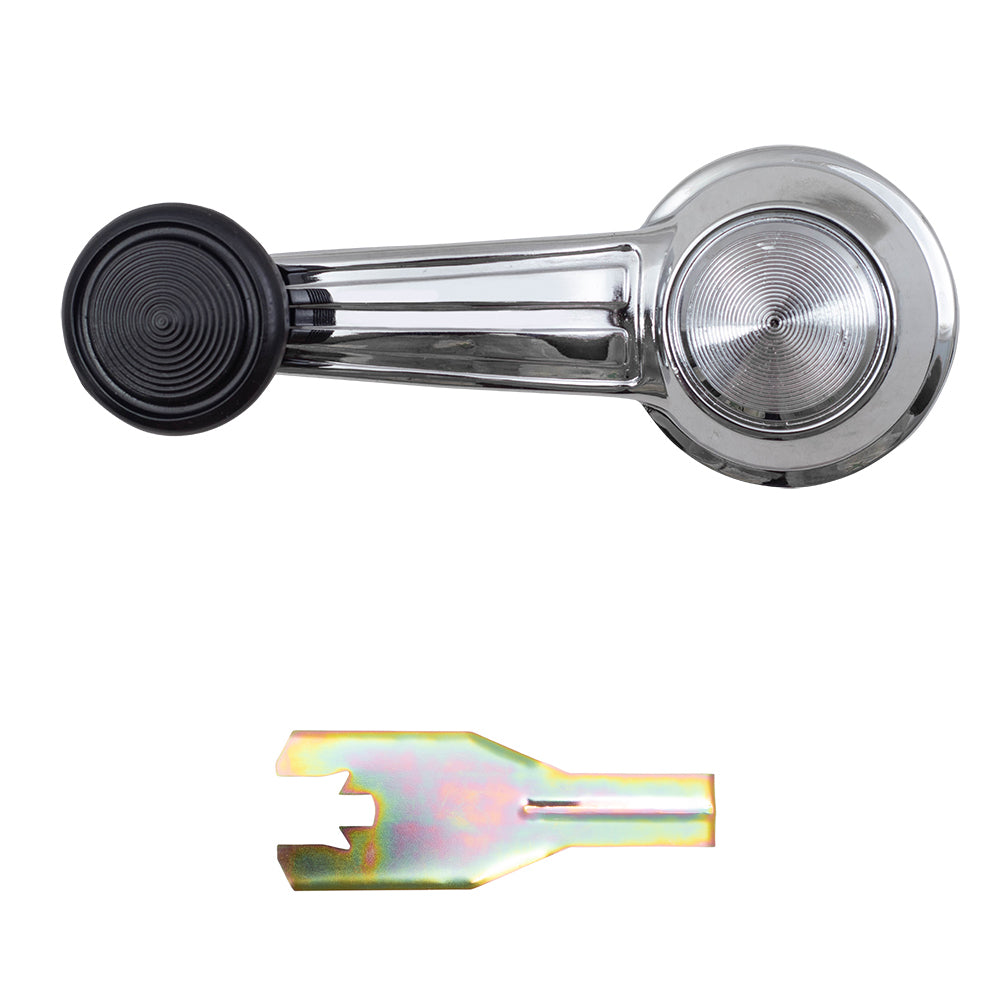 GM 2 Pc Set Manual Window Crank Chrome w/ Black KOB & Handle Clip Removal Tool