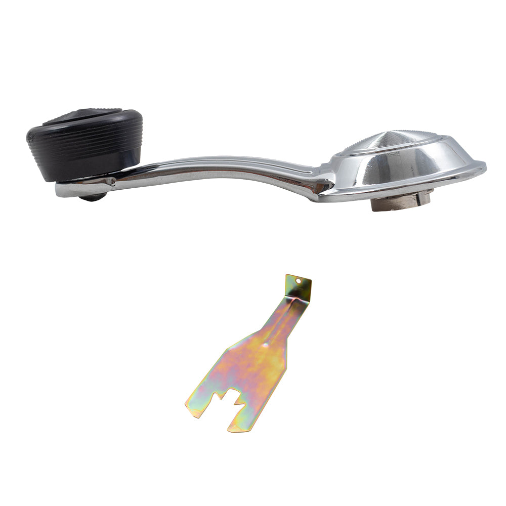 GM 2 Pc Set Manual Window Crank Chrome w/ Black KOB & Handle Clip Removal Tool