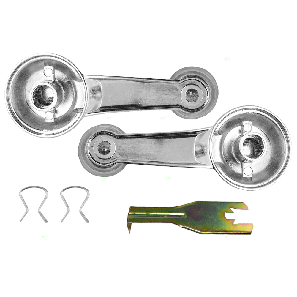 Brock Replacement 3 Pc Set of Manual Window Cranks Chrome w/ Clear Knob & Handle Clip Removal Tool Compatible with Pickup 20037597