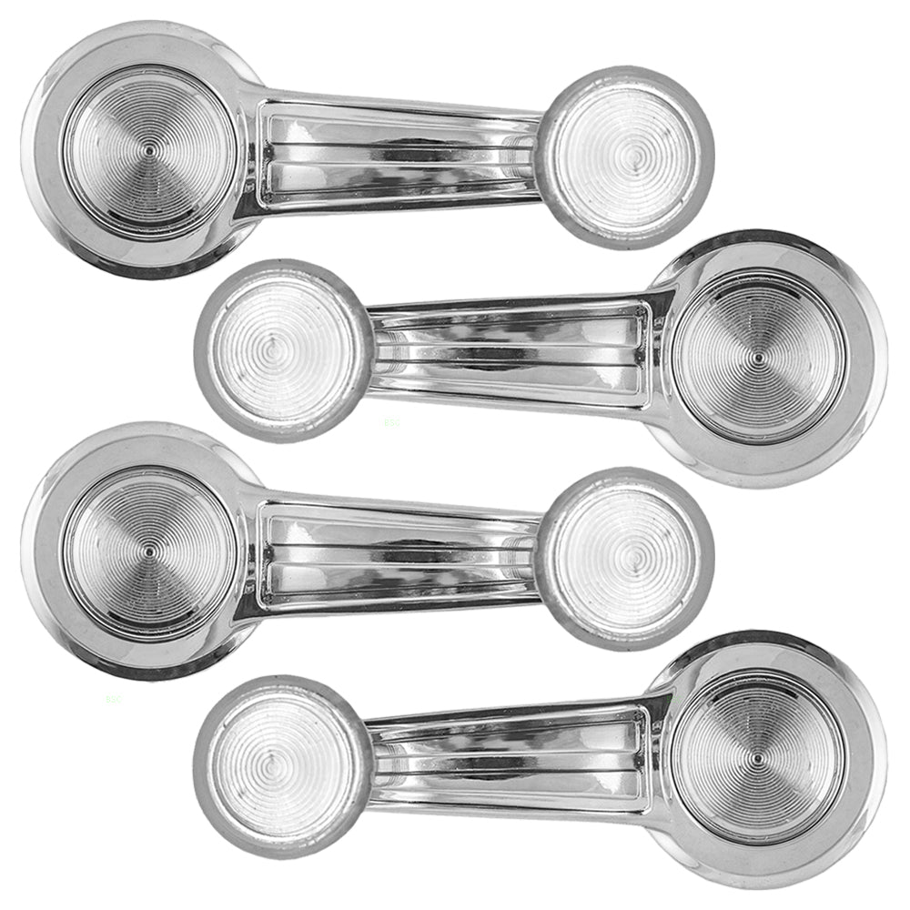 Brock Replacement 4 Piece Set Manual Window Crank Handles Chrome w/ Clear Knob Compatible with Pickup Truck Van SUV 20037597