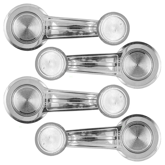 Brock Replacement 4 Piece Set Manual Window Crank Handles Chrome w/ Clear Knob Compatible with Pickup Truck Van SUV 20037597