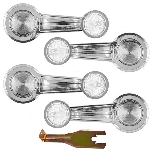 Brock Replacement 5 Pc Set of Manual Window Cranks Chrome w/ Clear Knob & Handle Clip Removal Tool Compatible with Pickup 20037597