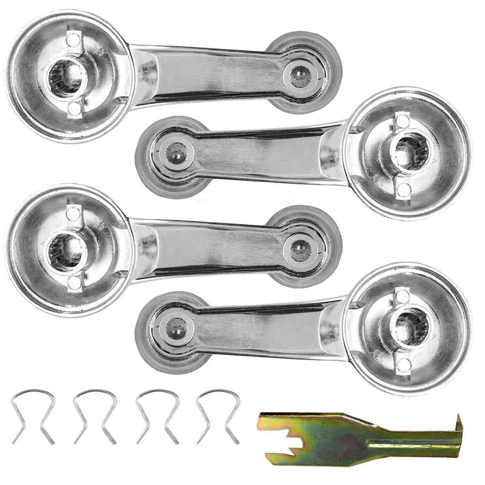 Brock Replacement 5 Pc Set of Manual Window Cranks Chrome w/ Clear Knob & Handle Clip Removal Tool Compatible with Pickup 20037597