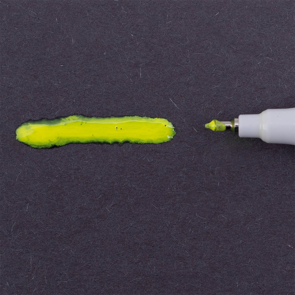 12 Pc Set Neon Yellow Super Met-Al Fine Tip Paint Marker Pens 1.4mm Stroke Weatherproof Metal Stone Rubber Plastic Glass for Auto Arts Craft
