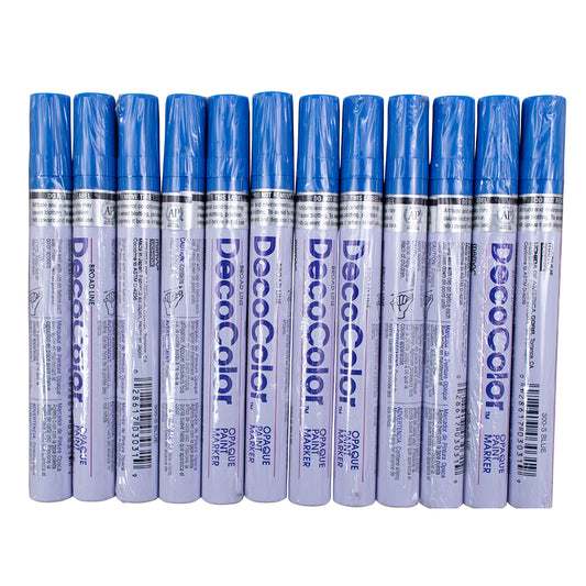 12 Pc Set Blue Decocolor Paint Marker Pens Broad Line Point Glossy Opaque on Metal Wood Glass Stone for Industrial Auto Trade Arts