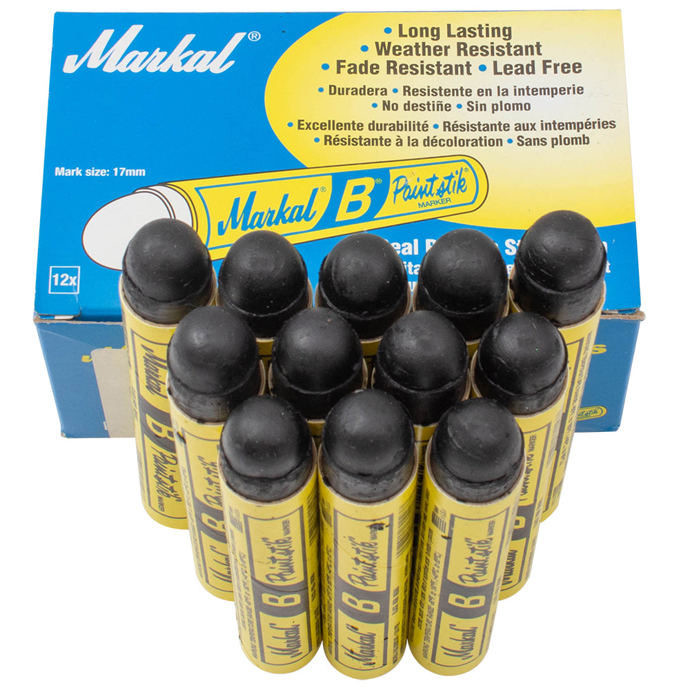 12 Pc Box Black Markal B Paintstiks Crayon Marks Water Oil Dirt Extreme Temp Paint Stick Chalk for Auto Tire Construction Fabric Lumber