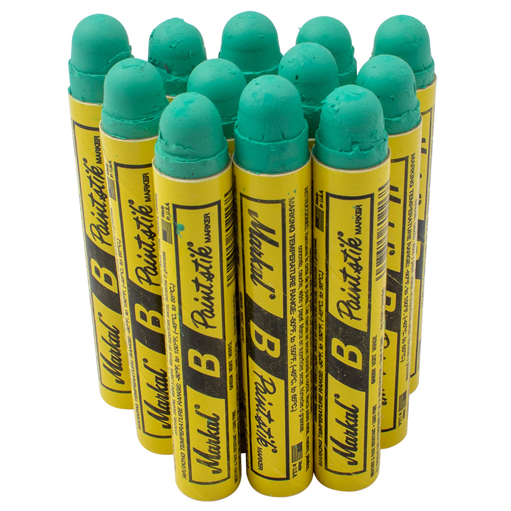 12 Pc Box Green Markal B Paintstiks Crayon Marks Water Oil Dirt Extreme Temp Paint Stick Chalk for Auto Tire Construction Fabric Lumber