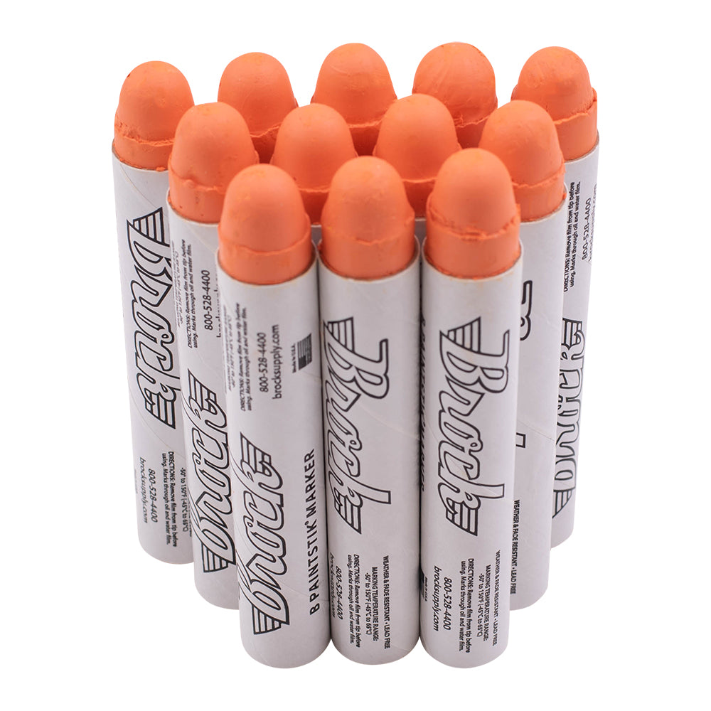 Brock Markal B Paintstik Orange - Multi-Purpose Permanent Solid Paint Marking Crayon For Oily-Wet-Dry-Cold Surfaces - Weather & UV Resistant - Dozen