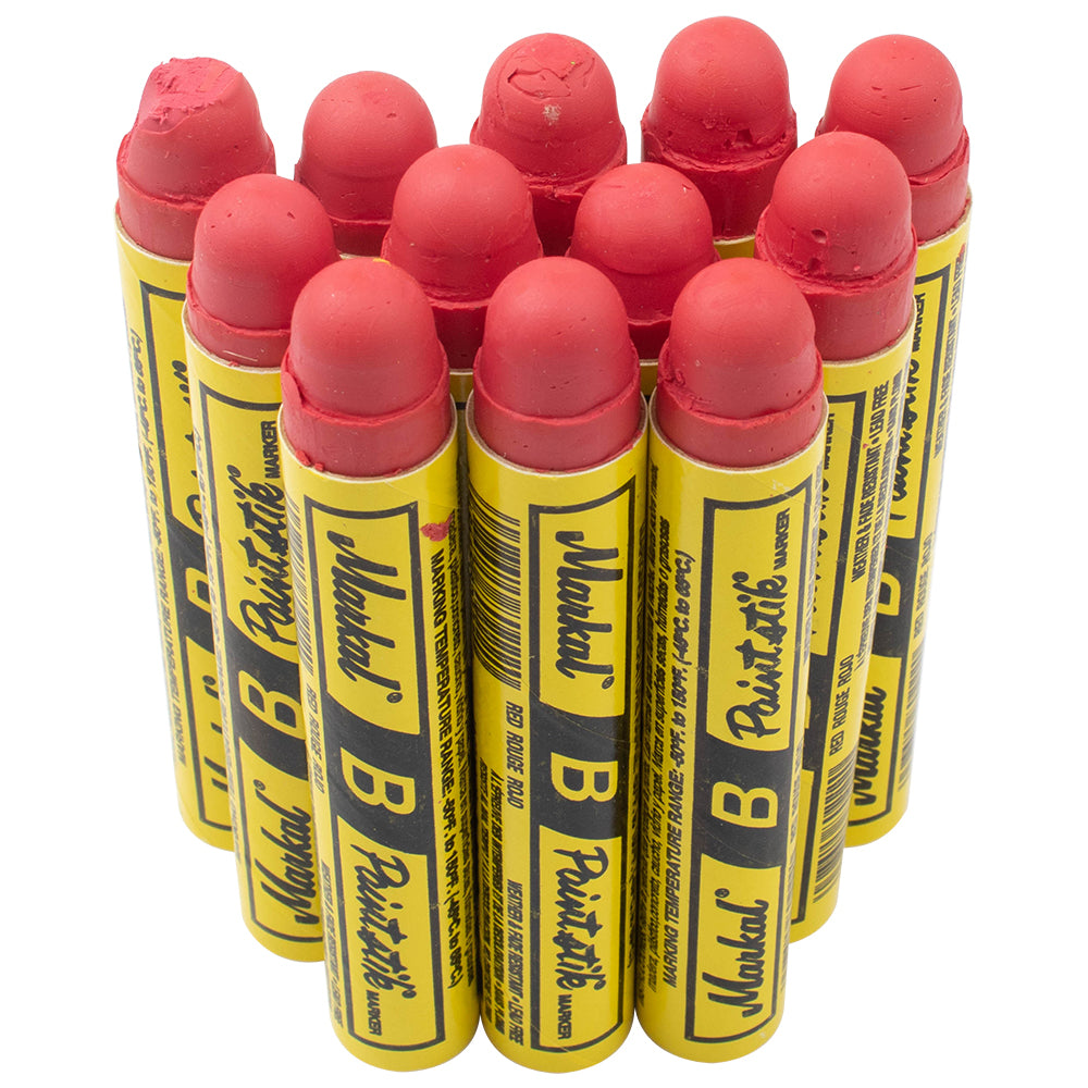 12 Pc Box Red Markal B Paintstiks Crayon Marks Water Oil Dirt Extreme Temp Paint Stick Chalk for Auto Tire Construction Steel Fabric Lumber