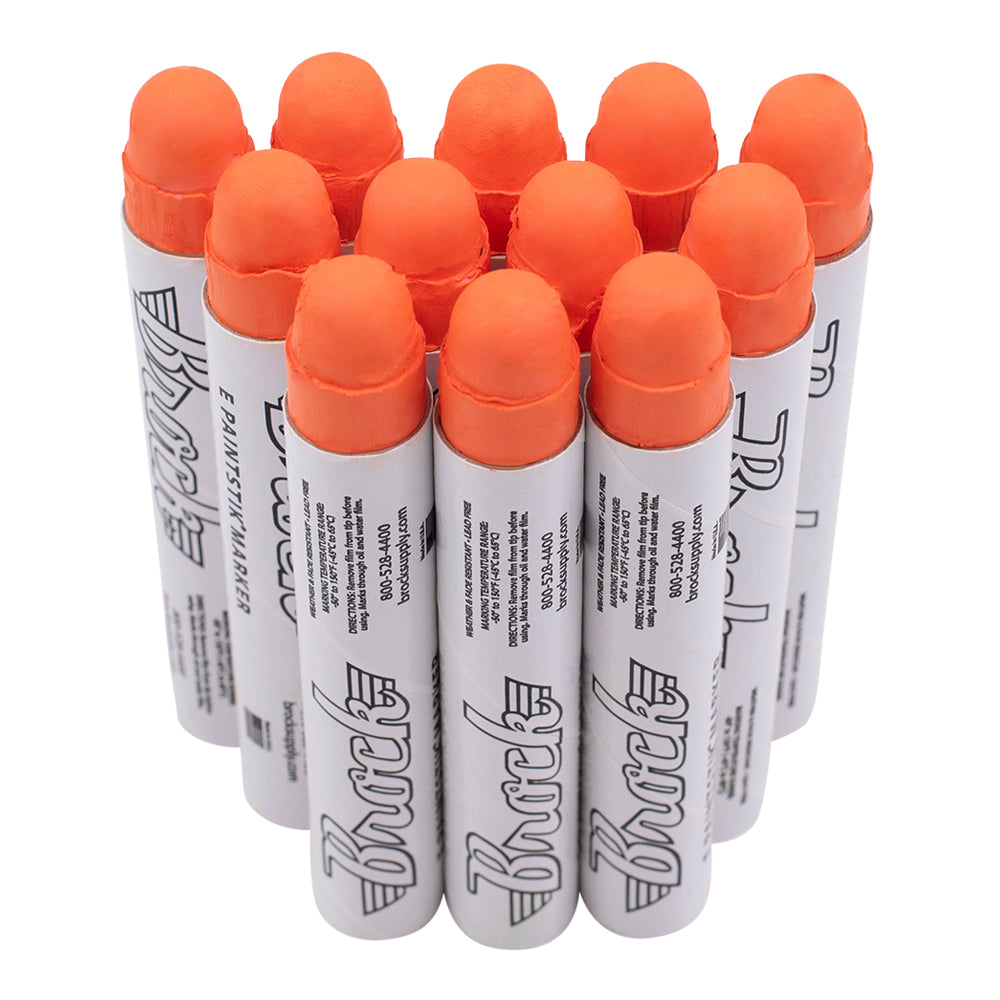Brock Markal E Paintstiks Orange - High Intensity Solid Paint Marking Crayon - Multi-Surface - Fast Drying - Wear & Water Resistant For Dimly Lit Areas - Dozen