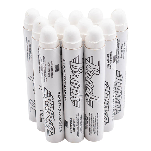 Brock Markal E Paintstiks White - High Intensity Solid Paint Marking Crayon - Multi-Surface - Fast Drying - Wear & Water Resistant For Dimly Lit Areas - Dozen