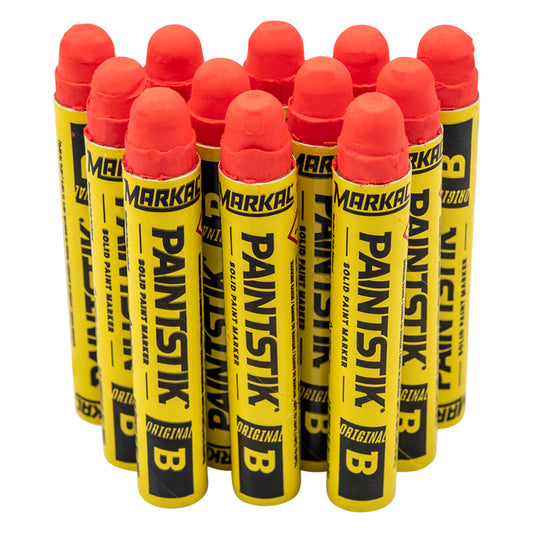 12 Pc Box Flourescent Red Markal B Paintstiks Glow UV Black Light Crayon Marks Metal Glass Wood Rubber for Auto Tire Construction Lumber