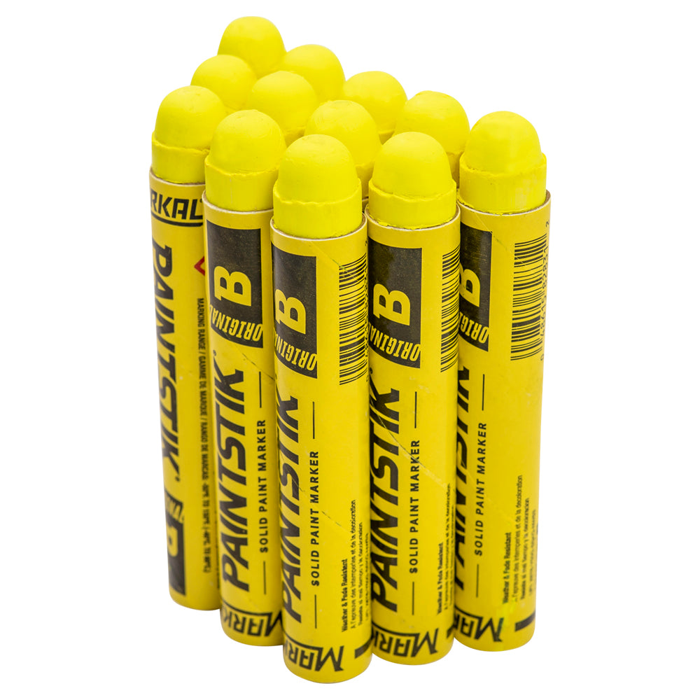 12 Pc Box Flourescent Yellow Markal B Paintstiks Glow UV Black Light Crayon Marks Metal Glass Wood Rubber for Auto Tire Construction Lumber