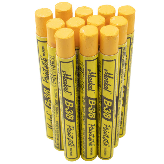 12 Pc Set Yellow Fine Point 3/8" Markal B Paintsticks Oil Water Hot Cold Crayon Metal Wood Glass Marks for Auto Tire Fabric Construction