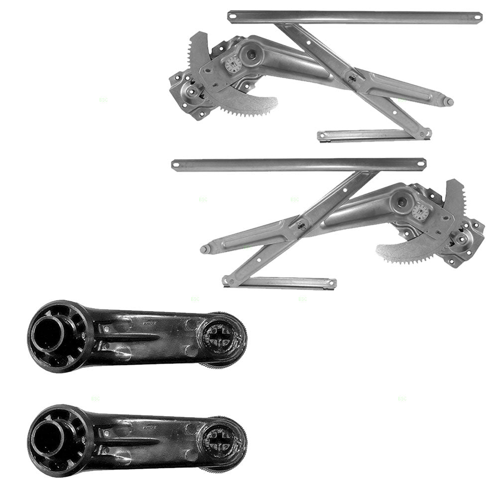 Brock Replacement 4 Pc Set Manual Window Regulators w/Black + Chrome Crank Handles Compatible with Pickup 79-04 Truck w/out Vent Window 6980289107 6980189107