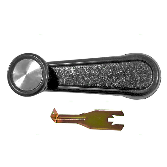 Brock Replacement Set Black Plastic Manual Window Crank w/ Chrome Knob Center & Handle Clip Removal Tool Compatible with Pickup Truck SUV Van 69260-12010