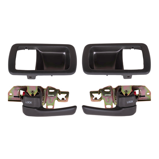 Brock Replacement 4 Pc Set Inside Gray Door Handles with Trim Bezels Compatible with 1992 1993 1994 1995 1996 Camry