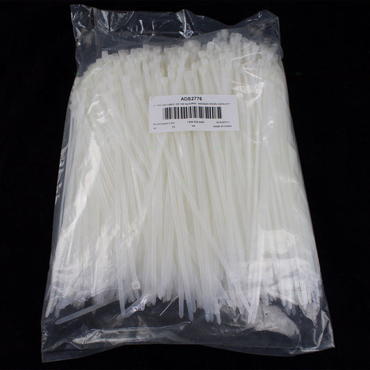1000 Pc Bag Natural White Nylon 11" Cable Zip Ties Self Locking Head UV Heat
