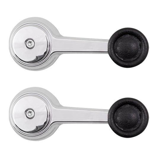 Brock Replacement Pair Set Manual Window Crank Handles Chrome with Black Knobs Compatible with SUV Pickup Truck 35025098 5AB84LX9