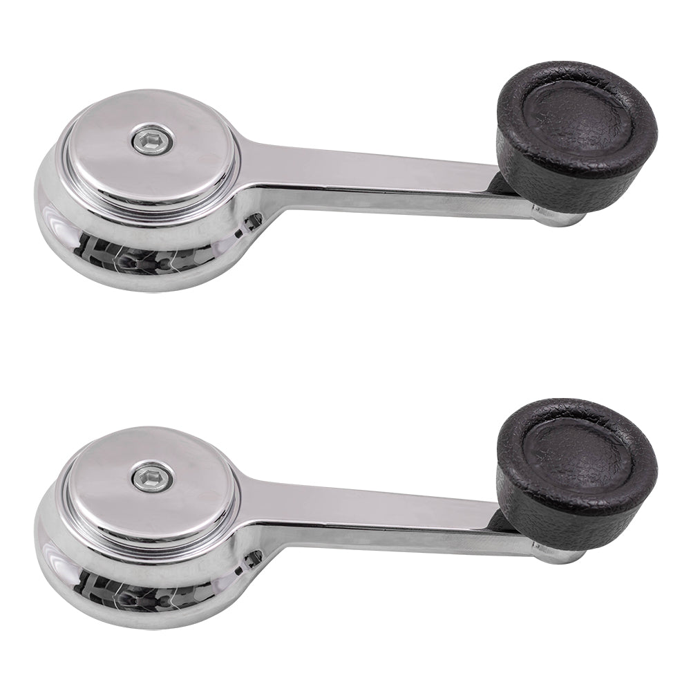 Brock Replacement Pair Set Manual Window Crank Handles Chrome with Black Knobs Compatible with SUV Pickup Truck 35025098 5AB84LX9