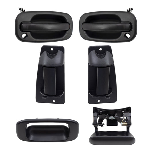 Brock Replacement Front and Rear Outside Door Handles, Tailgate Handle and Tailgate Handle Bezel 6 Piece Set Compatible with 1999-2007 Silverado & 1999-2007 Sierra Extended Cab ONLY