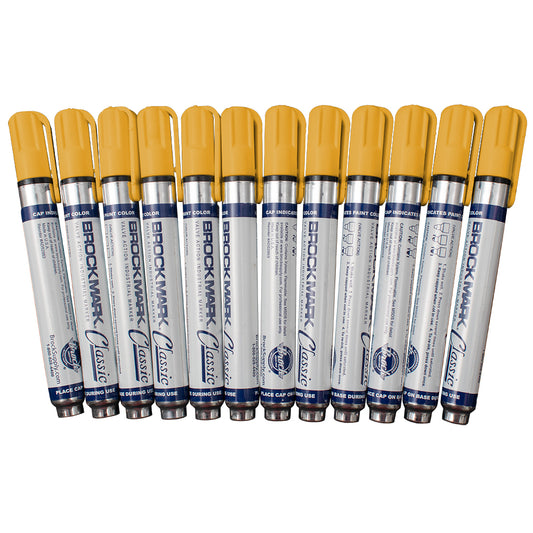 12 Pc Set Yellow Brockmark Classic Industrial Paint Markers Permanent Pen Metal Glass Rubber Wood for Auto Construction Arts