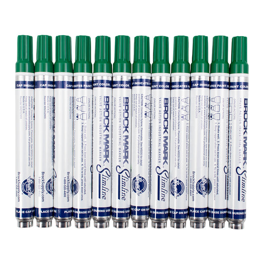 12 Pc Set Green Brockmark Slimline Industrial Paint Markers Opaque Gloss Pen Metal Wood Plastic Glass for Auto Construction Arts Home