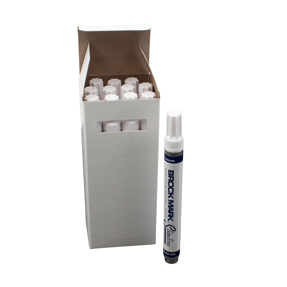 12 Pc Set White Brockmark Slimline Industrial Paint Markers Opaque Gloss Pen Metal Wood Plastic Glass for Auto Construction Arts Home