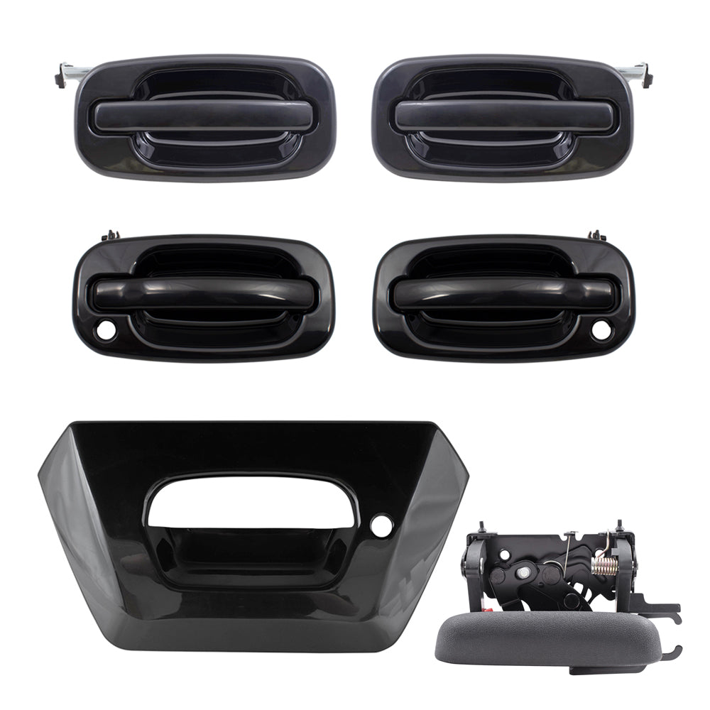 Brock Replacement Front and Rear Outside Door Handles, Tailgate Handle and Tailgate Handle Bezel 6 Piece Set Compatible with 2002-2006 Avalanche