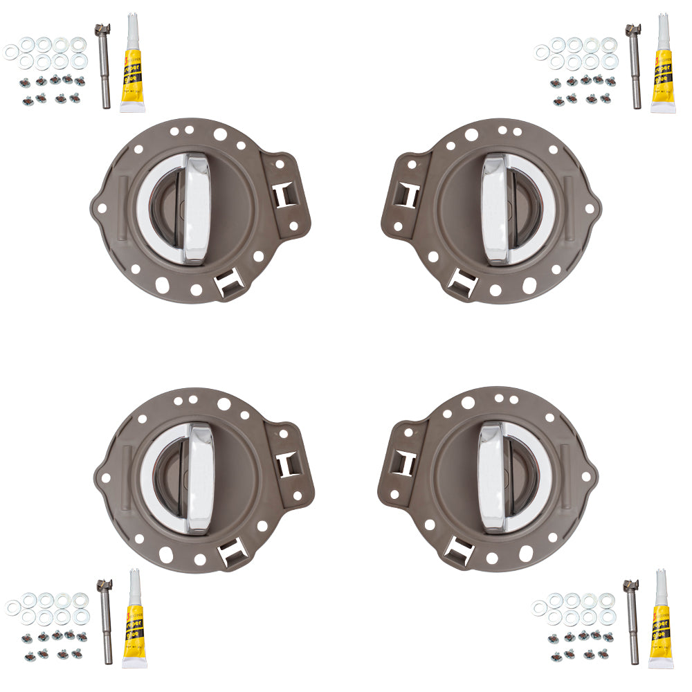 Brock Replacement 4 Piece Set of Inside Interior Door Khaki Housing with Chrome Handles Compatible with 06-10 Commander SUV 1PS47BD1AA 1PS46BD1AA