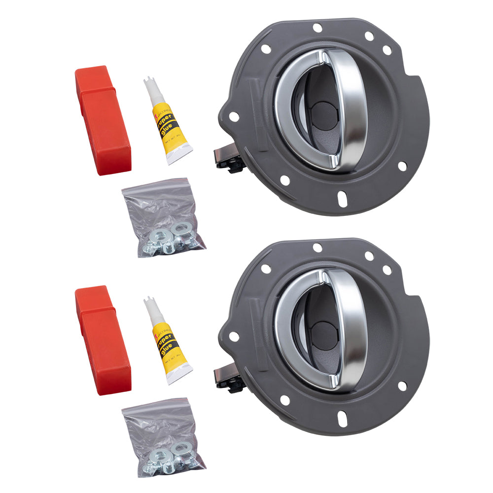 Brock Replacement Drivers Set of 2 Inside Interior Satin Chrome Door Handles & Gray Housing Repair Kits Compatible with 05-07 Liberty SUV 1AE111D5AAK