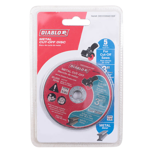 3 Inch Metal Cut Off Disc .045 Inch Thick - 3/8 Inch Arbor - 20,000 Max RPM 5 Pk