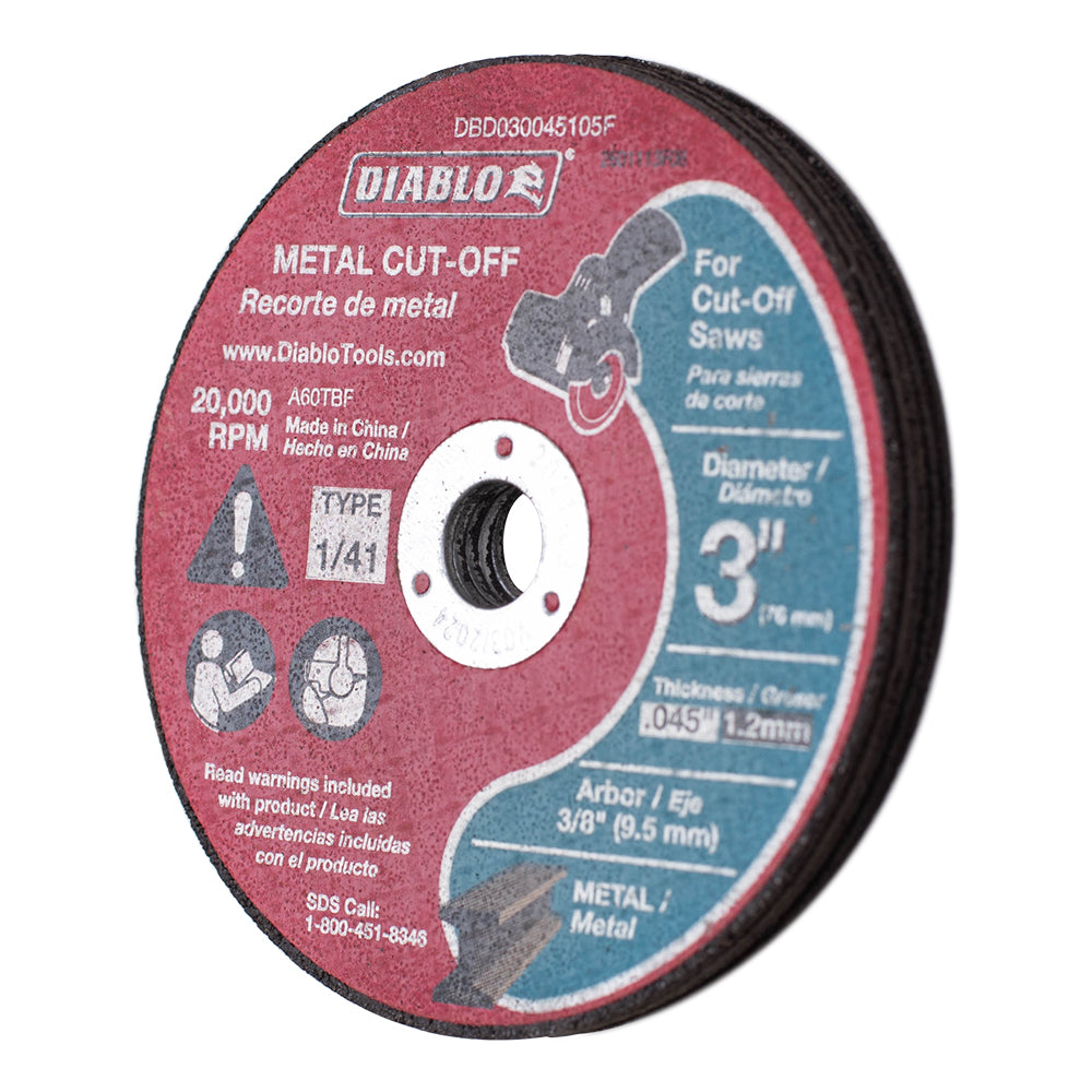 3 Inch Metal Cut Off Disc .045 Inch Thick - 3/8 Inch Arbor - 20,000 Max RPM 5 Pk