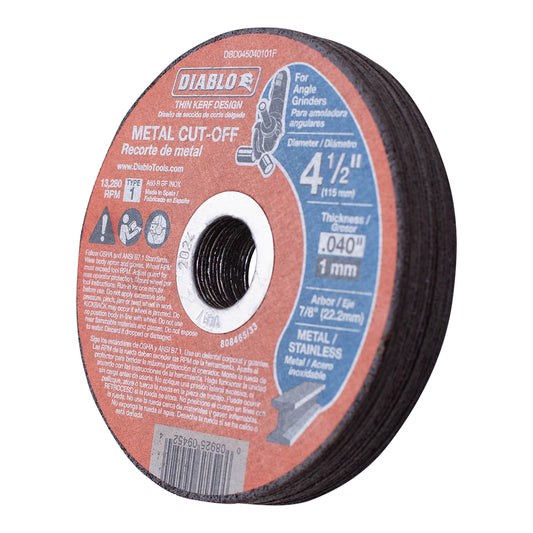 15 Pk of 4 1/2 Inch Metal Cut Off Disc .040 Inch Thick - 7/8 Inch / 22.2mm Arbor