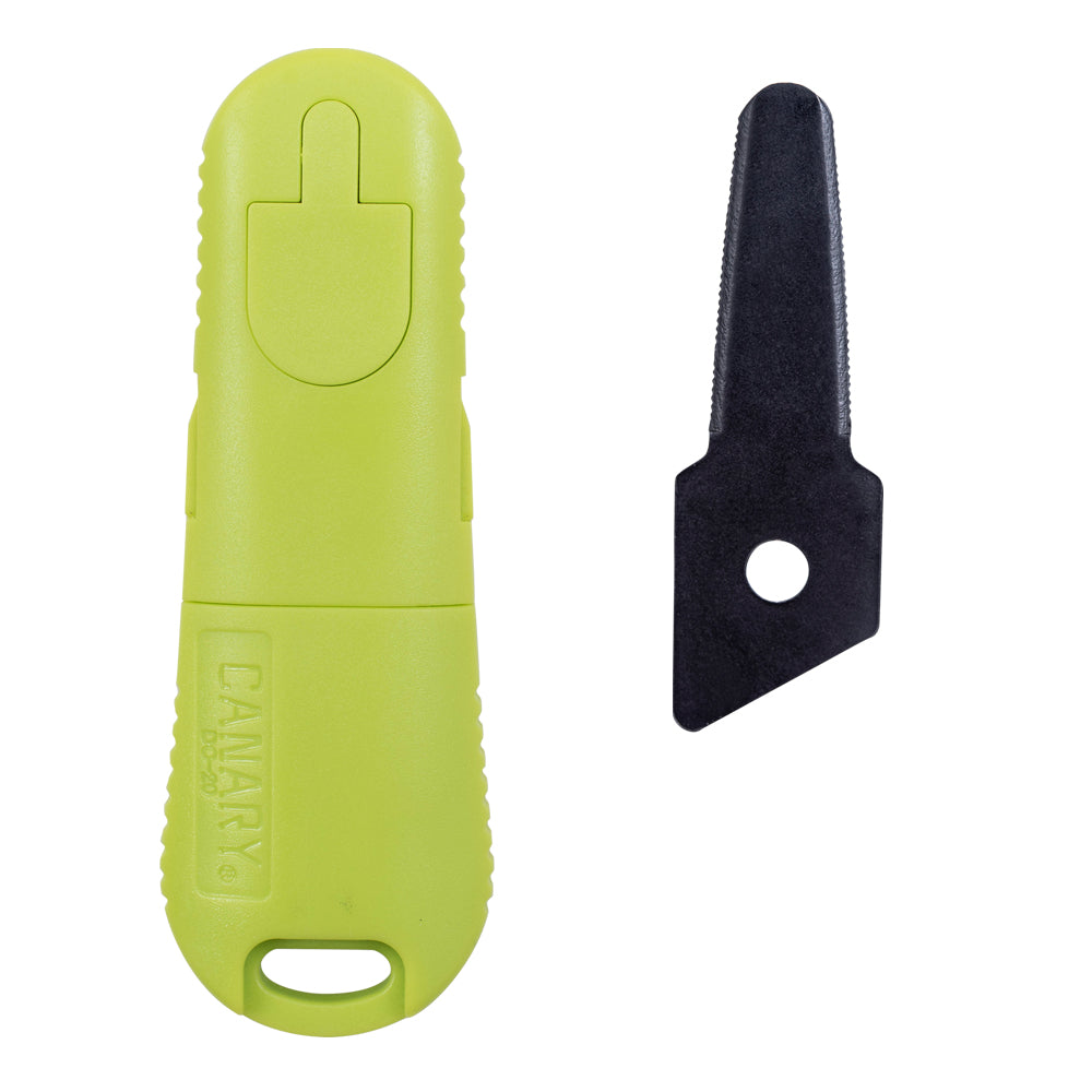 Canary DC-20F PS2 Box Cutter - Retractable Double Edge Utility Knife With Rounded Tip - 1 Inch Serrated Stainless Steel Blade With Teflon Non-Stick Coating With Canary DC-15-BF Replacement Blades