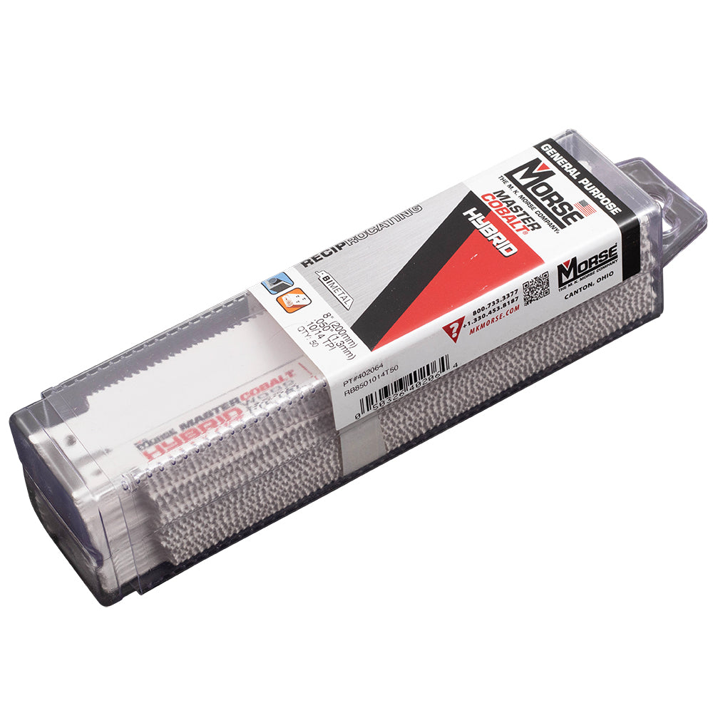 50 Pc MK Morse Master Cobalt Hybrid Bi Metal 10-14 TPI Reciprocating Saw Blades 8"x3/4"x.050" Wood Plastic for Industrial Shop DIY Hobby