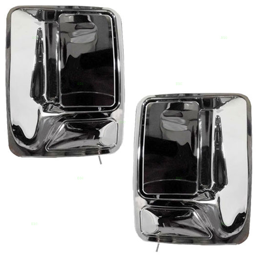 Brock Replacement Driver and Passenger Rear Outside Outer Door Handles Chrome Specialty Compatible with Pickup Truck 7C3Z 2626601 AA 7C3Z 2626600 AA